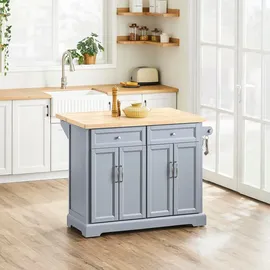 SoBuy Kücheninsel mit erweiterbarer Arbeitsplatte Servierwagen Holz BHT ca.: 115x92x46-71cm