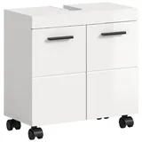 furnling Waschbeckenunterschrank auf Rollen Badschrank mit Siphon-Ausschnitt, Hochglanz-Front, Breite 60 cm, weiß weiß