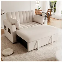 STILVORA Schlafsofa mit bettfunktion,Relaxsofa Klappsofa mit mit Rückenlehne verstellbar, Schlafcouch, Polstersofa, Doppelschlafsofa 1 Teile, mit Getränkehalter und Kissen beige