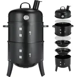 TLGREEN Smoker Räucherofen, 3 in 1 Smoker Grill, Holzkohlegrill, Räuchertonne Räuchergrill Watersmoker, Ø44,5x80 cm schwarz