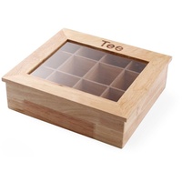 HENDI Teebox, Holzbox mit Sichtfenster, 12 Acryl Kammern, Dokorative