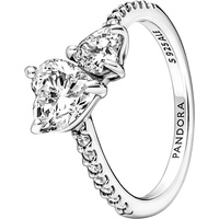 Pandora Timeless Doppel-Herz Funkelnder Ring aus 952 Sterling Silber mit klaren Cubic Zirkonia Steinchen 191198C01-56