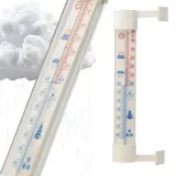BEGRIS® Außen-Innen-Thermometer Lesbarer Fensterthermometer - 50... +50 °C, für Balkon und Garten 23,5 cm Kunststoff Weiß