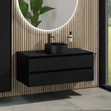 rivea Dia Unterschrank B: 120 mit 2 Auszügen, Waschtisch Ø 38 cm schwarz matt, BR0535BM+BR0034BM+BN0404BM,