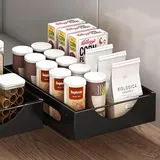 ZEEKOL Schwerlast Ausziehbarer Schrank-Organizer mit Klebefolie, für Küchenbedarf Lagerung und Schrankorganisation, Speisekammer, Schwarz 38.5 * 27.5 * 9cm