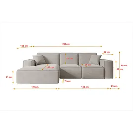 altdecor Ecksofa, Hellbraun, Textil, 6-Sitzer, L-Form, Ottomane links, 266x165 cm, Wohnzimmer, Sofas - Couches, Wohnlandschaften, Ecksofas