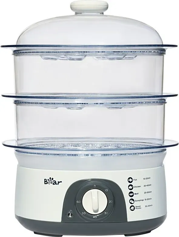 Bear elektrischer Dampfgarer DZG-304, 3 Ebenen, 650–775 W, 10 l Fassungsvermögen, 60-Minuten-Timer