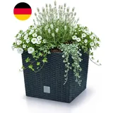 Prosperplast Quadratisch Blumentopf in Rattan-Optik Rato Serie Anthrazit Volumen