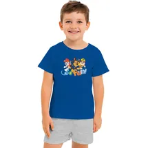 UNITED LABELS Paw Patrol Schlafanzug für Jungen - So Fun! Kinder Pyjama Set Kurzarm Oberteil mit Hose Blau/Grau (as3, Numeric, Numeric_122, Numeric_128, Regular, 122-128) - 122-128