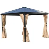 Jet-Line Garten Pavillion Pergola Suez II 3x3m braun aus Aluminium mit festem Dach