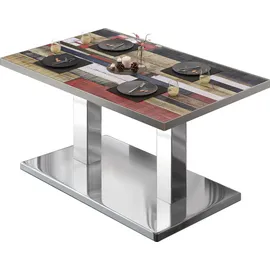 GGM Möbel Bistro Loungetisch 130 x 80 x 41 cm Vintage Bunt/Edelstahl