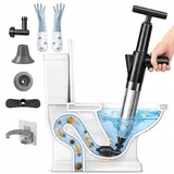 inShareplus Druckluft Rohrreiniger mit Manometer, Schwarz Abflussreiniger Pumpe & Saugglocke mit 4 Aufsätzen & Handschuhen, Pömpel Abfluss für Toilette, Spüle, Boden, Badewanne