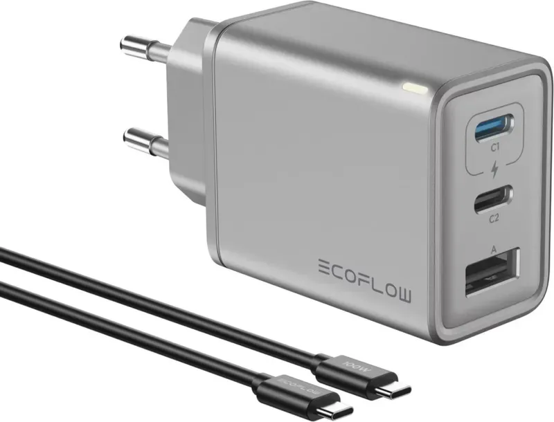 EcoFlow 3-in-1 Ladegerät USB-Netzteil Rapid ACC 65 W, 3 Anschlüsse, Stromversorgung, GaN-Ladegerät, Schnellladegerät, kompatibel mit iPhone 17/16/15/14-Serie, Samsung, MacBook, iPad und mehr, 2 USB-C und 1 USB-A