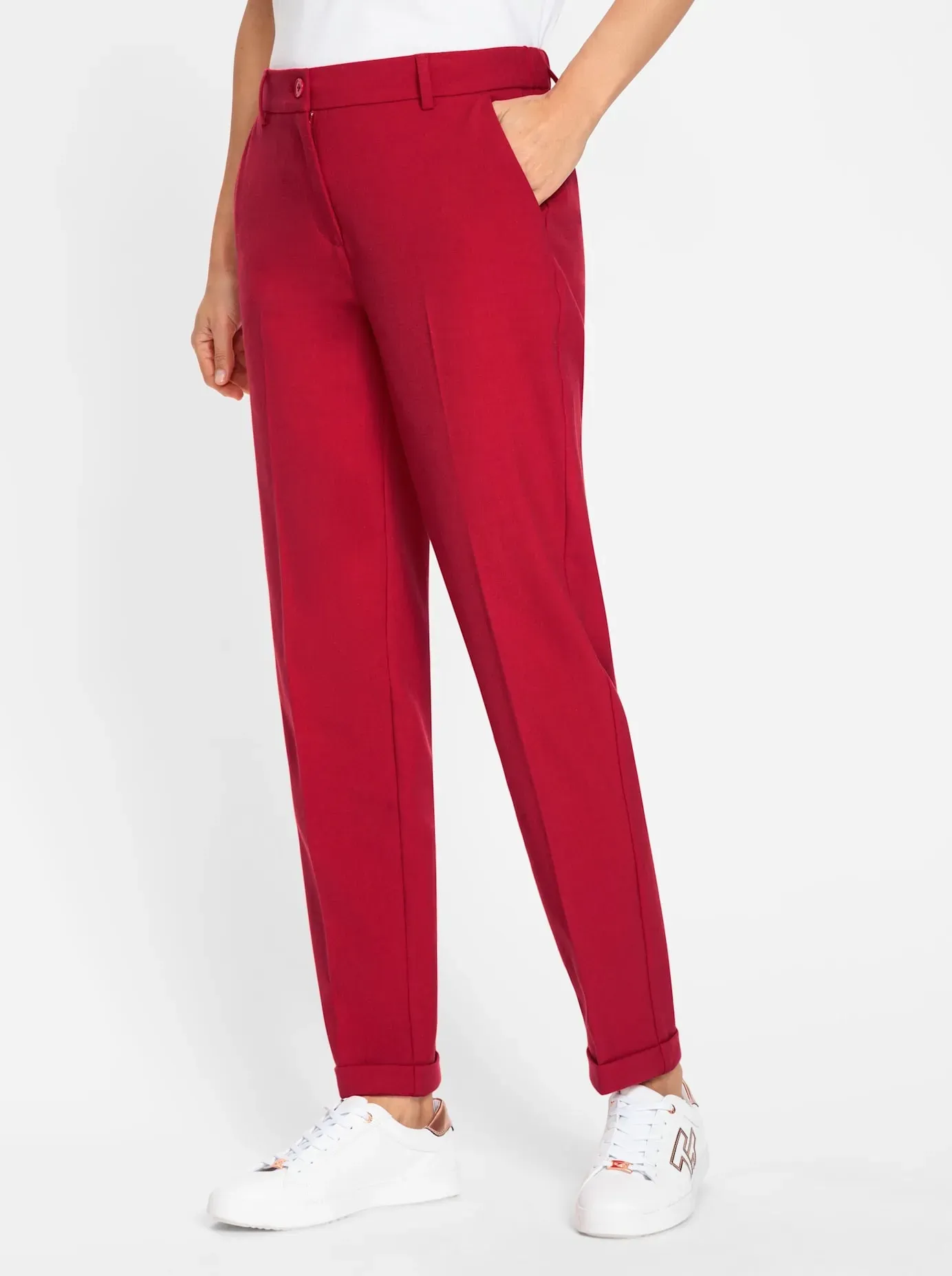 Bügelfaltenhose INSPIRATIONEN, Damen, Gr. 52, Normalgrößen, rot, 63% Polyester, 33% Viskose, 4% Elasthan, unifarben, Hosen