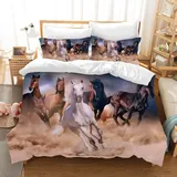 JEFFEL Pferde bettwäsche 135x200 Mädchen,Kinder Bettwäsche Set Tier Pferde Motiv Mikrofaser Bettbezug Set mit Reißverschluss und Kissenbezug 80x80cm,für Kinder, Jungen, Teen (Pferd D, 200 x 200 cm)