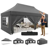JUMMICO Faltpavillon 3x6 mit Hoher Spitze, um 60% Verbesserte Regenschutzleistung. UV 50+, Pavillon 3x6 Wasserdicht Stabil Winterfest, Shelter mit seitenwänden, für Garten und Camping, Dunkelgrau
