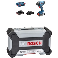 Bosch Professional 18V System Akku Drehschlagschrauber GDR 18V-160 (2x 2.0Ah Akkus und Ladegerät, in L-BOXX) + 35 tlg. HSS Bohrer- und Schrauberbit Set (Impact Control, Pick and Click, Zubehör)
