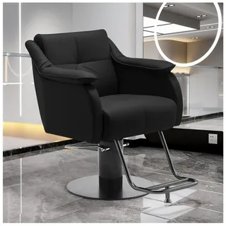 WKXTECZT Friseurstuhl,Friseursessel Höhenverstellbar Für Herren Damen, Friseureinrichtung Bedienungsstuhl Vintage Retro, Kunstleder,Schwarz,B