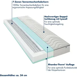 IRISETTE Rügen 1.000er Tonnentaschenfederkernmatratze, Wendematratze mit 7 Zonen, Härtegrad 2, 90 x 190 cm, Öko-Tex zertifiziert, produziert nach deutschem Qualitätsstandard