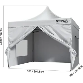 Vevor Pavillon 304,8x304,8x320cm Gartenzelt 500D PU-Silber-Gewebe Faltpavillon höhenverstellbar inkl. Aufbewahrungstasche Partyzelt 6-8 Personen Pop up Zelt Weiß Gartenpavillon für Campingausflug