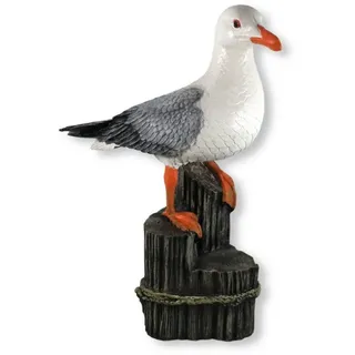 colourliving Gartenfigur Möwe auf Poller Deko Figur Möwe Möwenfigur, (Maritime Dekoration), 49 cm, sehr realistisch, handbemalt, in Holzschnitt Optik bunt|grau