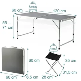 Relaxdays Campingtisch mit 4 Hockern Schwarz/Silber