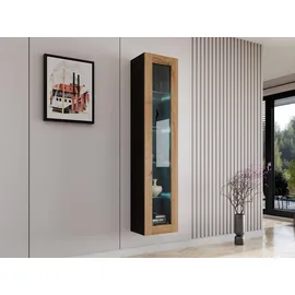 Mirjan24 Hängevitrine, Schwarz, Eiche Wotan, Holzwerkstoff, Rechteckig, 40x180x30 cm, Wohnzimmer, Wohnwände, Vitrinenschränke