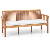 Costway Gartenbank für 3 Sitzer Akazienholz, Holzbank mit Sitzkissen,