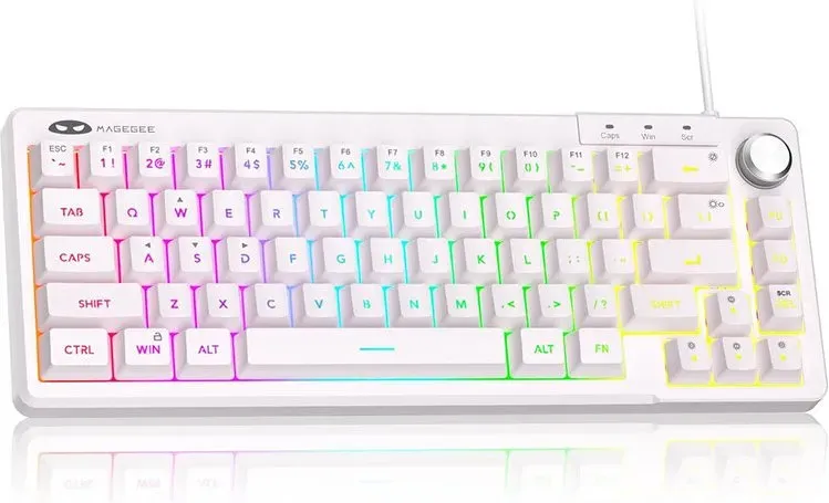 MageGee Mini 60%-Gaming-Tastatur, RGB-Beleuchtung, ultrakompakte Tastatur, TS68 ergonomisch, wasserdicht, mechanisches Tastgefühl, Office-Computer-Tastaturen für PC, Mac, PS4, Xbox One, Gamer-Weiß
