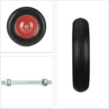 Relaxdays Schubkarrenrad 4.80 4.00-8, Vollgummi, Stahlfelge, mit Achse, Ersatzrad Schubkarre, pannensicher, schwarz/rot