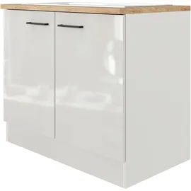 Flex-Well Exclusiv Spülenschrank DSPU Lund 100 cm Lichtgrau glänzend-Rauchgrau