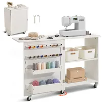 Vevor klappbarer Nähtisch Mehrzweck Nähmaschinentisch mit Rollen & Regalen & Ablagefächern & Holzstiften & magnetischen Türen, Nähmaschine weiß (1170 x 400 x 778 mm)