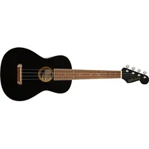 Fender Avalon Tenor-Ukulele für Erwachsene und Kinder, Eschenholz-Konstruktion, Walnuss-Griffbrett, Klassischer Fender Stratocaster Kopf, in Schwarz