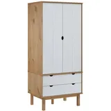 furnicato Kleiderschrank OTTA Braun&Weiß 76,5x53x172 cm Massivholz Kiefer (1-St) weiß