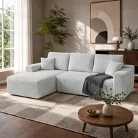 HOMRELEXA 267cm Ecksofa mit Schlaffunktion, Corduroy Boneless Couch, Modulares Schlafsofa L Form, 75cm Sitztiefe, Sofa 3 Sitzer mit Chaiselongue, Montagefrei Wohnlandschaft, Grau
