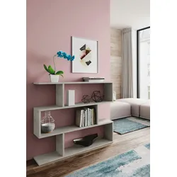 Dmora Buchhandlung Hampton, Niedriges doppelseitiges Bücherregal, Regal mit drei Fächern, Modernes Büroregal, 110x24h97 cm, Betongrau
