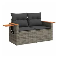 vidaXL Gartensofa 2-Sitzer mit Kissen Grau Poly Rattan