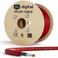 hb-digital Solar Kabel 300 m Solarkabel 4mm2 H1Z2Z2-K Photovoltaik Kabel für PV Anlagen rot