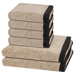 Cawö Lifestyle Splash 6-teilig Handtuch-Set Leinen / basalt Schwarz 