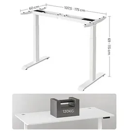 Songmics höhenverstellbares Schreibtischgestell weiß ohne Tischplatte, C-Fuß-Gestell weiß 107,5 - 175,0 x 60,0 cm