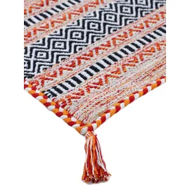 carpetfine Kelim Azizi, orange, 80x150 cm | Moderner Teppich für Wohn- und Schlafzimmer