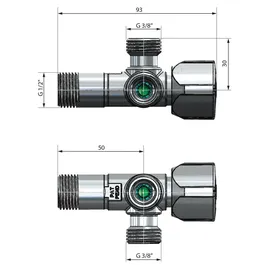 ARCOCERE Arco Eckventil A-80 1/2"x3/8"x3/8" mit zwei Steckdosen, Anti-Kalk