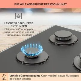 Klarstein Gasherd für Propan/Erdgas, Gas Kochplatte aus Edelstahl, Gaskochfeld mit 10400W Einbau-Gaskochfeld 5 Flammig, Propangas Gaskochfeld für Camping