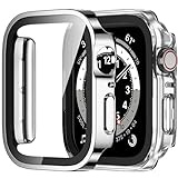 Amizee 2 Stück Hard Hülle Kompatibel mit Apple Watch Schutzhülle 44mm Series 6/5/4/SE mit Tempered Glass Displayschutz, Ultradünn Kratzfeste Schutzhülle für iWatch 44mm (Silber/Transparente)