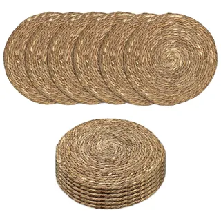 Spetebo Platzdecken aus Seegras und Wasserhyazinthe 38 cm - 12er Set - Runde Tischsets aus Naturmaterialien - Naturbelassen