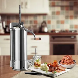 Costway Wurstfüller manuell, Wurstmaschine aus Edelstahl, Wurstfüllmaschine silber, Wurstpresse mit Tischklemme, Wurstspritze inkl. Füllrohre