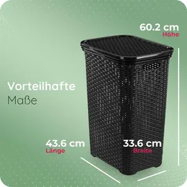 Novaliv Rattan Wäschekorb mit Deckel 60L Schwarz, Wäschebox Wäscheeimer Wäschebehälter modern für Bad Wäsche Schmutzwäsche, Wäschekörbe S... - Schwarz