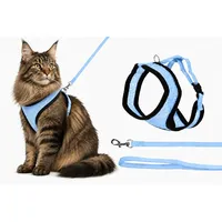 Karlie katzengeschirr - Harms blaues Katzengeschirr mit Leine - Komfortables atmungsaktives Nylon - Klickverschluss und Metallteile verchromt - 37cm / 43-55cm / 120cm