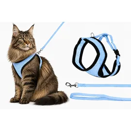 Karlie katzengeschirr - Harms blaues Katzengeschirr mit Leine - Komfortables atmungsaktives Nylon - Klickverschluss und Metallteile verchromt - 37cm / 43-55cm / 120cm