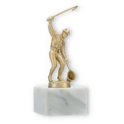 Pokal Metallfigur Angeln goldmetallic auf weißem Marmorsockel 16,2cm
